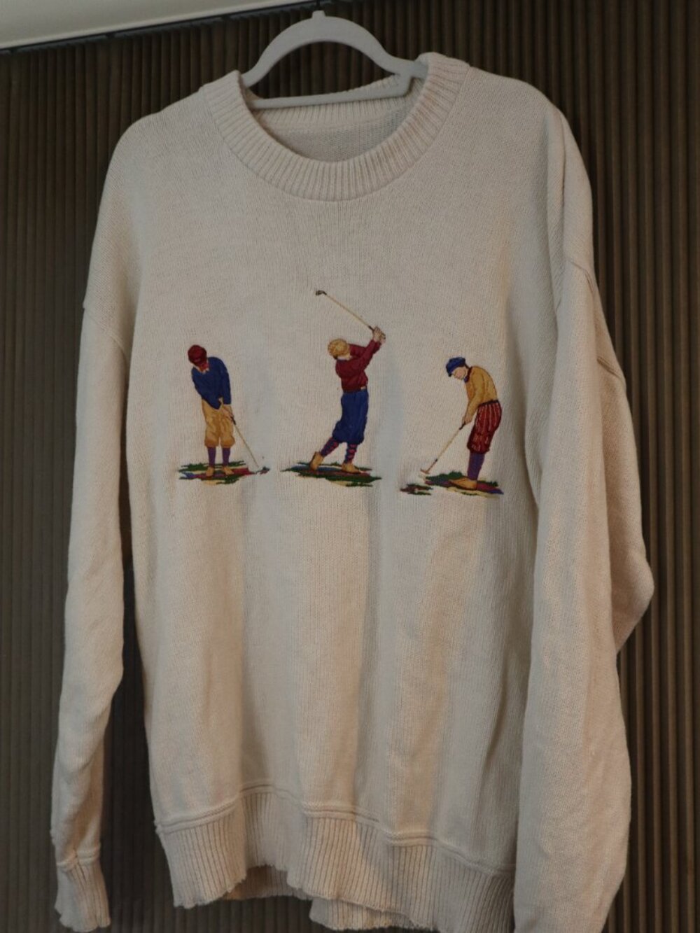 Vintage Golf 100% Cream Cotton Knit Sweater, XL